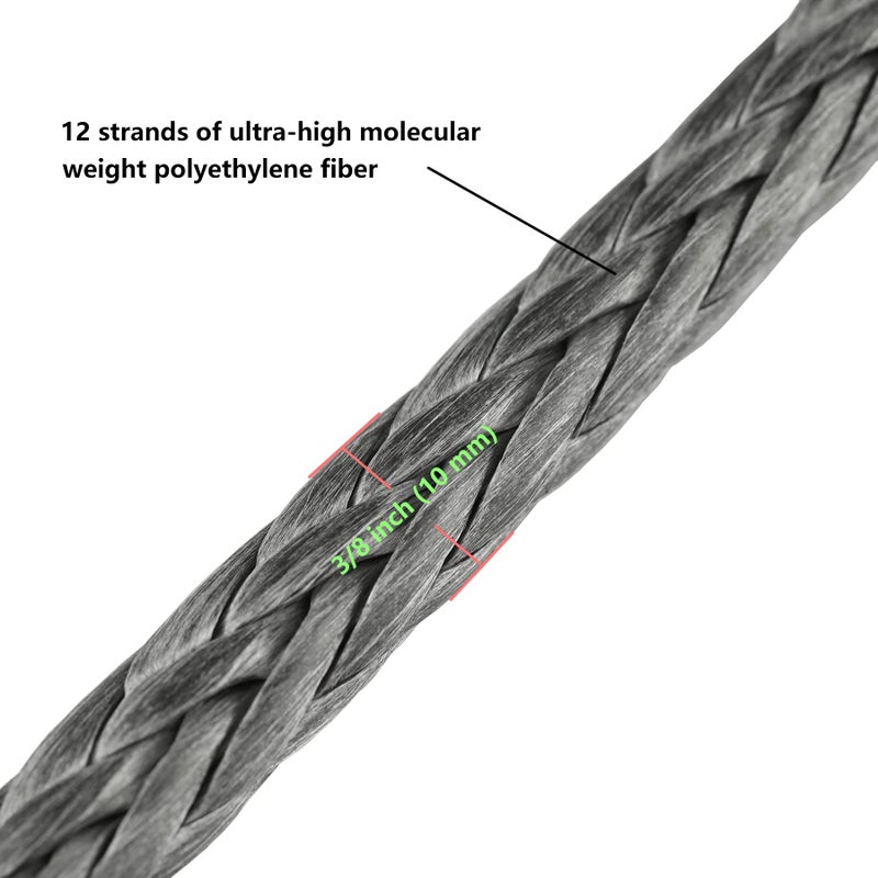 Ucreative 3/8 Inch x 92 Feet Synthetic Winch Rope Extension 26 500 Lbs for Off Road Vehicle ATV UTV SUV Gray - Image 2